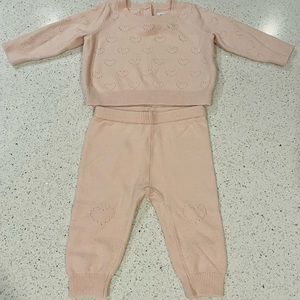 Baby Gap 3-6M Blush Pink baby sweater pants hearts outfit matching 2PC set